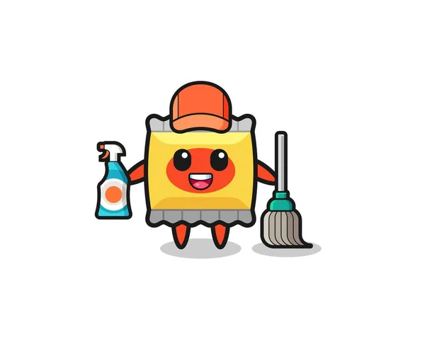 Cute Snack Character Cleaning Services Mascot Cute Design — Stockový vektor