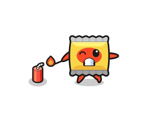 Snack Mascot Illustration Playing Firecracker Cute Design — Wektor stockowy