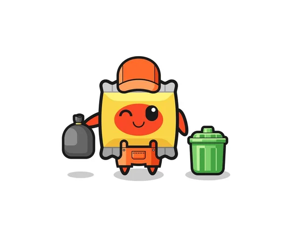 Mascot Cute Snack Garbage Collector Cute Design — Vetor de Stock