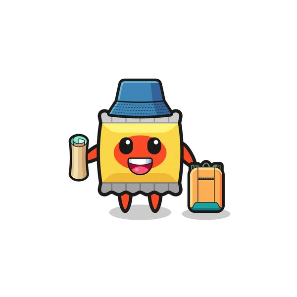 Carácter Mascota Snack Como Excursionista Lindo Diseño — Vector de stock