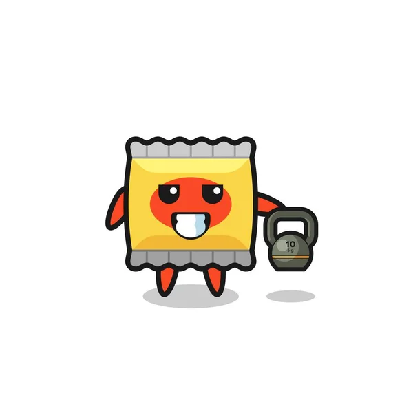 Snack Mascot Lifting Kettlebell Gym Cute Design — стоковый вектор