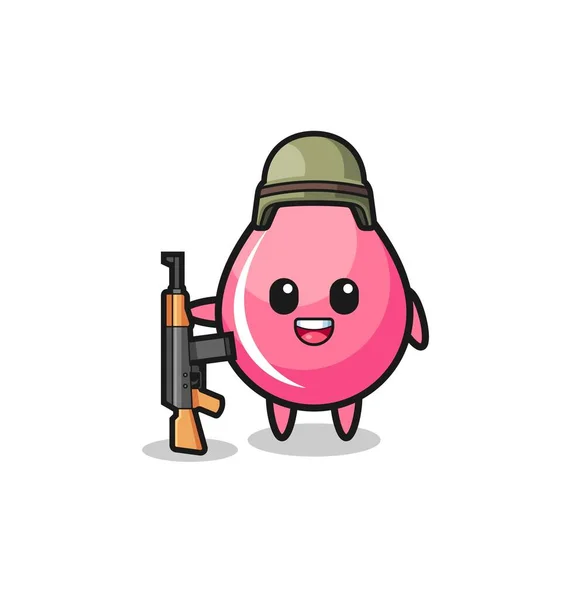 Cute Strawberry Juice Drop Mascot Soldier Cute Design — Vettoriale Stock