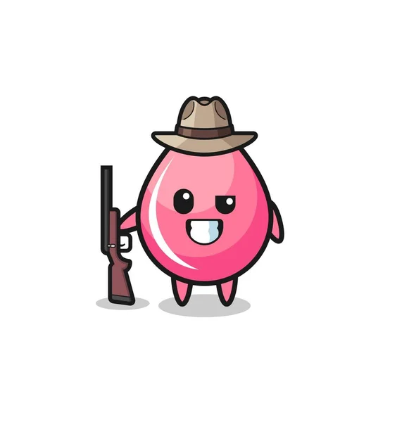 Strawberry Juice Drop Hunter Mascot Holding Gun Cute Design — Archivo Imágenes Vectoriales