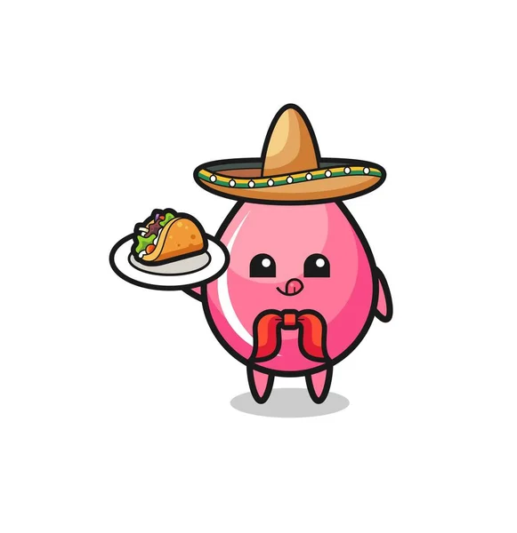 Strawberry Juice Drop Mexican Chef Mascot Holding Taco Cute Design — ストックベクタ