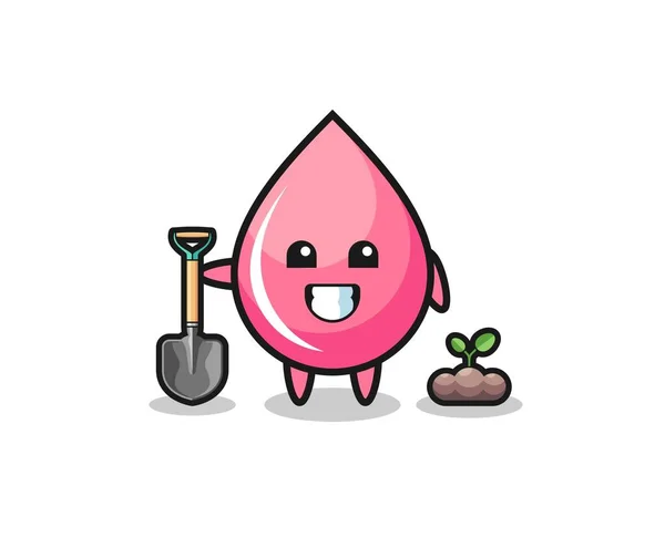 Cute Strawberry Juice Drop Cartoon Planting Tree Seed Cute Design — Stockový vektor