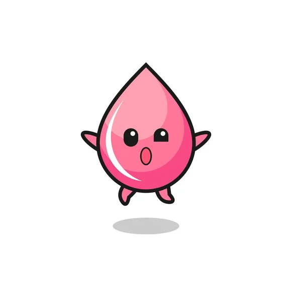Strawberry Juice Drop Character Jumping Gesture Cute Design — Stok Vektör