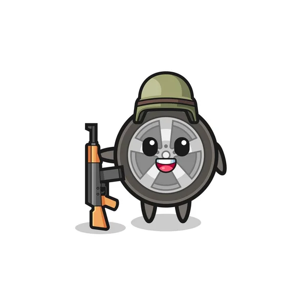 Cute Car Wheel Mascot Soldier Cute Design — Stockvektor