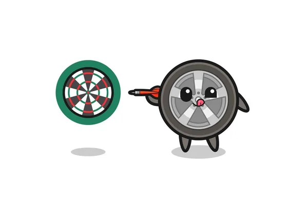 Cute Car Wheel Playing Dart Cute Design — 스톡 벡터