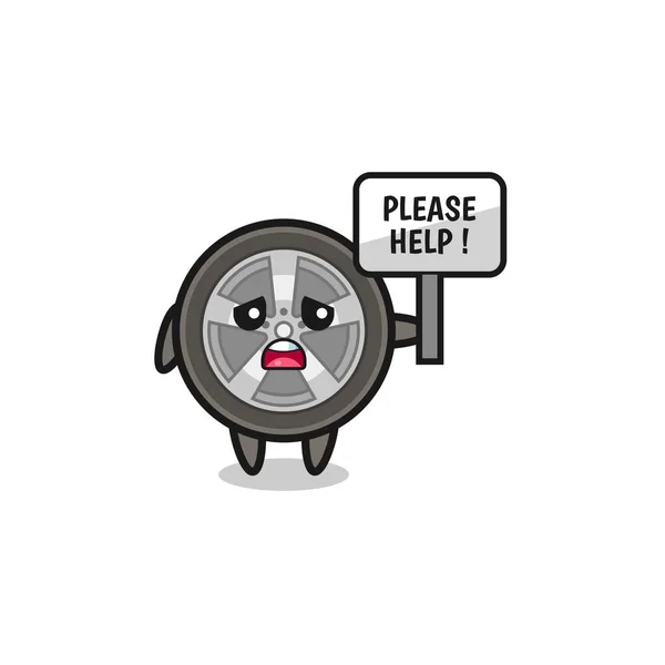 Cute Car Wheel Hold Please Help Banner Cute Design — Stock Vector