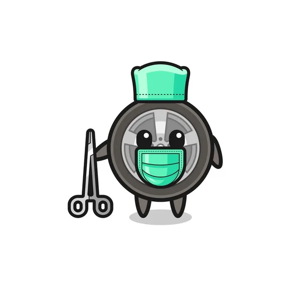 Surgeon Car Wheel Mascot Character Cute Design — Stock Vector