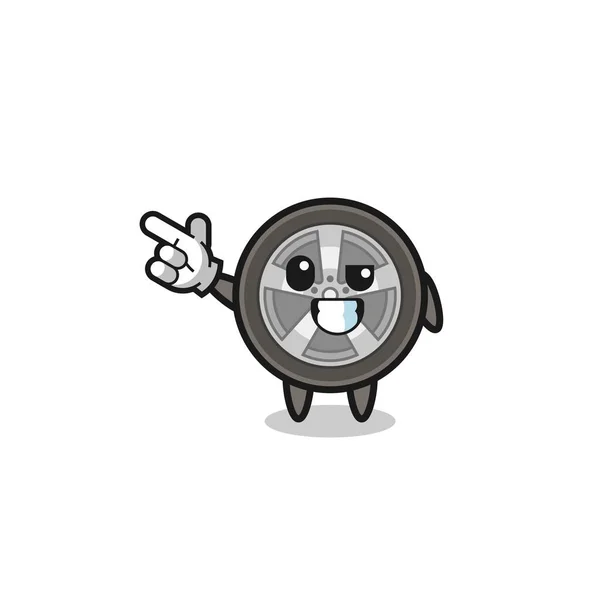 Car Wheel Mascot Pointing Top Left Cute Design — стоковый вектор