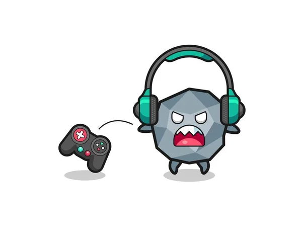 Stone Gamer Mascot Angry Cute Design — Wektor stockowy