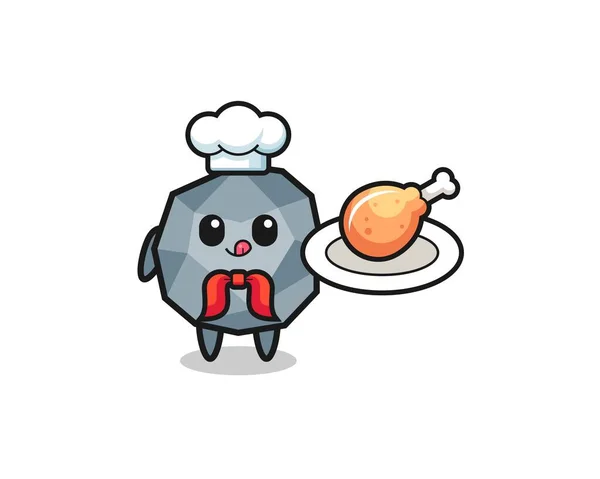 Piedra Frito Pollo Chef Personaje Dibujos Animados Lindo Diseño — Vector de stock