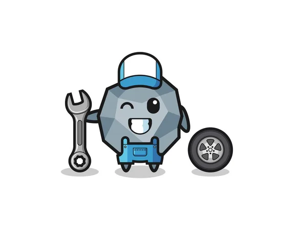 Stone Character Mechanic Mascot Cute Design — Vettoriale Stock