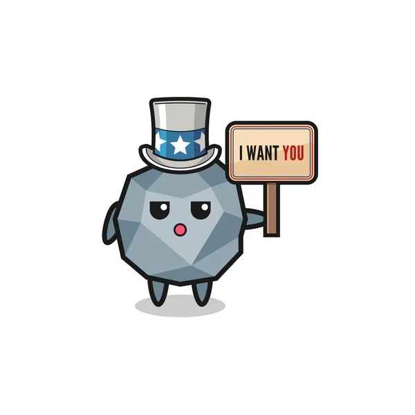 Stone Cartoon Uncle Sam Holding Banner Want You Cute Design — 스톡 벡터