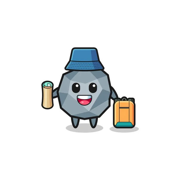 Stone Mascot Character Hiker Cute Design — Archivo Imágenes Vectoriales