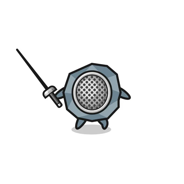 Stone Earth Cartoon Fencer Mascot Cute Design —  Vetores de Stock