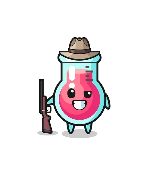 Laboratory Beaker Hunter Mascot Holding Gun Cute Design — Stok Vektör
