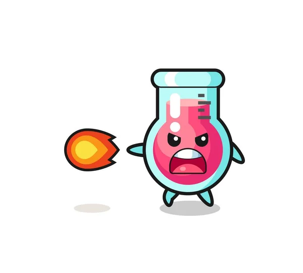 Cute Laboratory Beaker Mascot Shooting Fire Power Cute Design — Stock Vector