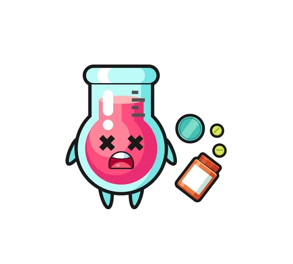 Illustration Overdose Laboratory Beaker Character Cute Design — 스톡 벡터