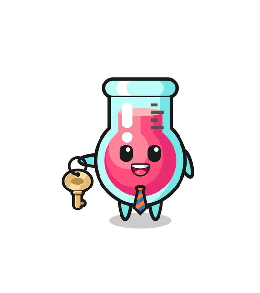 Cute Laboratory Beaker Real Estate Agent Mascot Cute Design — Vettoriale Stock
