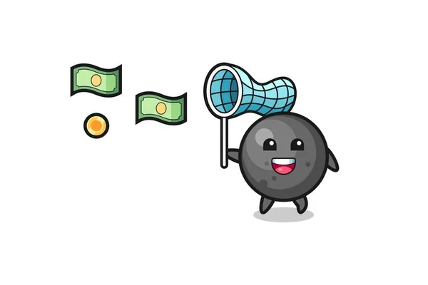 Illustration Cannon Ball Catching Flying Money Cute Design — Stockový vektor