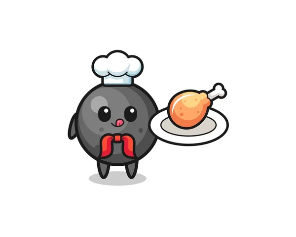 Cannon Ball Fried Chicken Chef Cartoon Character Cute Design — ストックベクタ
