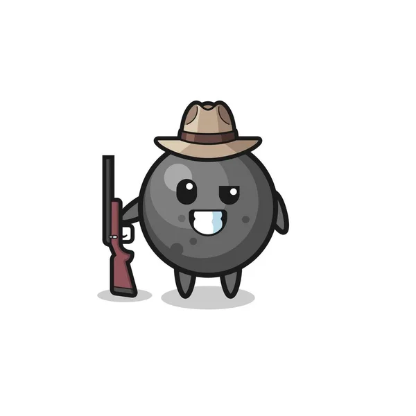 Cannon Ball Hunter Mascot Holding Gun Cute Design — Stockvector