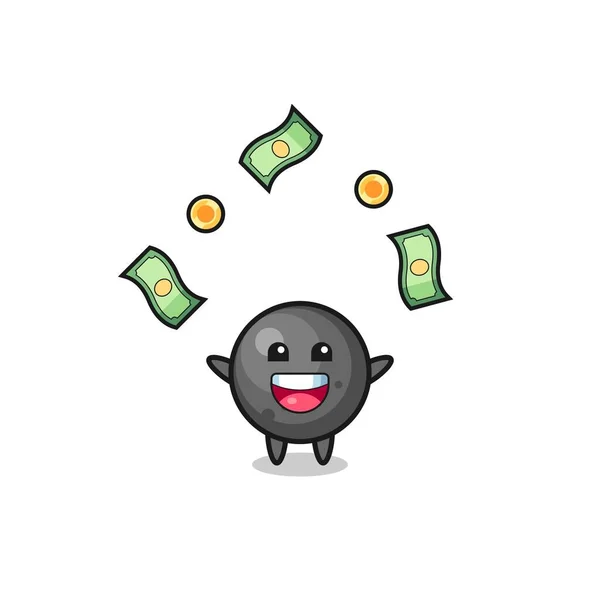 Illustration Cannon Ball Catching Money Falling Sky Cute Design — Vetor de Stock