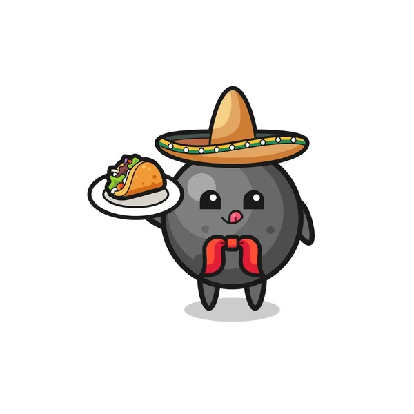 Cannon Ball Mexican Chef Mascot Holding Taco Cute Design — Vettoriale Stock