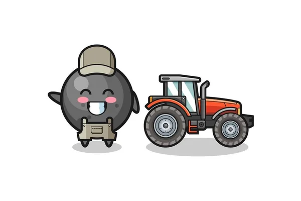 Cannon Ball Farmer Mascot Standing Tractor Cute Design — стоковый вектор