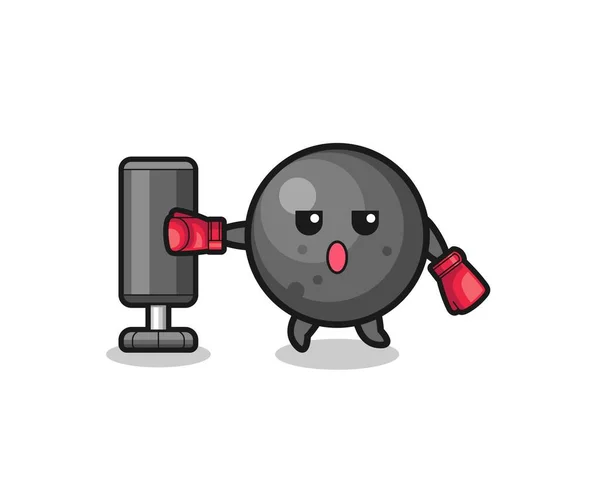 Cannon Ball Boxer Cartoon Doing Training Punching Bag Cute Design — ストックベクタ