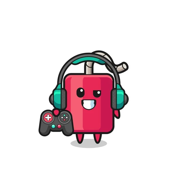 Dynamite Gamer Mascot Holding Game Controller Cute Design — Stok Vektör