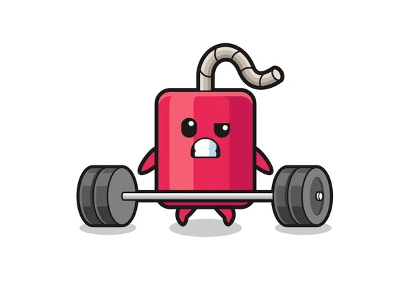 Cartoon Dynamite Lifting Barbell Cute Design — Image vectorielle