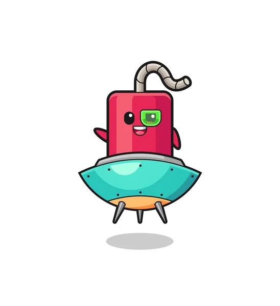 Dynamite Cartoon Riding Future Spaceship Cute Design — Vetor de Stock