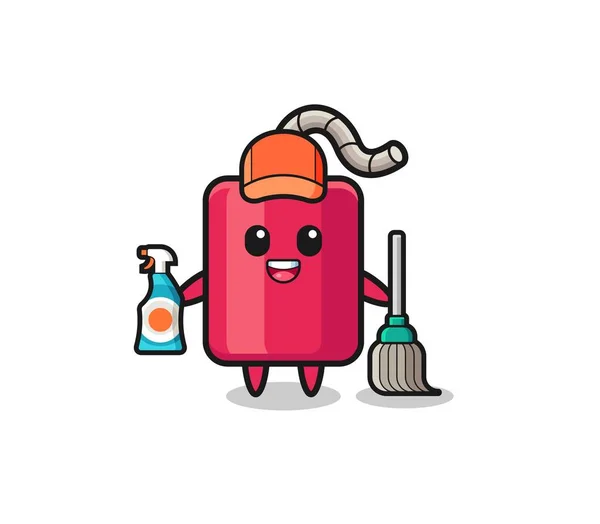 Cute Dynamite Character Cleaning Services Mascot Cute Design — стоковый вектор