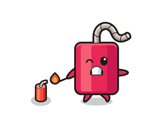 Dynamite Mascot Illustration Playing Firecracker Cute Design — Stock vektor