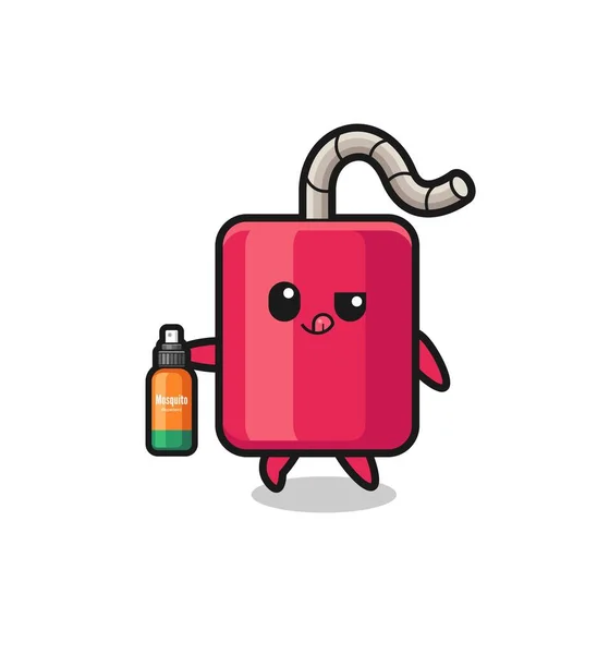 Cute Dynamite Holding Mosquito Repellent Cute Design — стоковый вектор