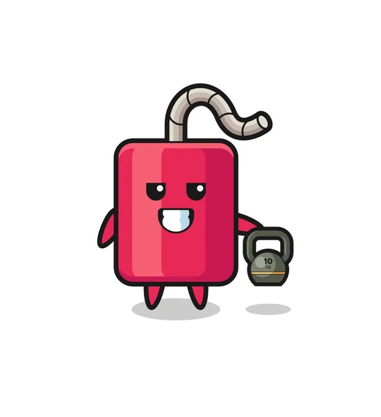 Dynamite Mascot Lifting Kettlebell Gym Cute Design — стоковый вектор