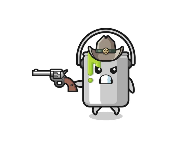 Paint Tin Cowboy Shooting Gun Cute Design — 图库矢量图片