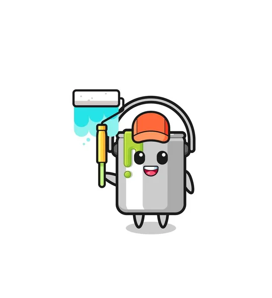 Paint Tin Painter Mascot Paint Roller Cute Design — Image vectorielle