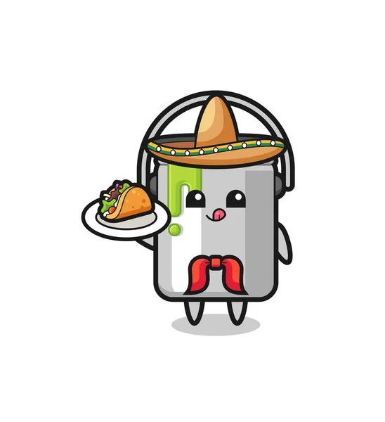 Paint Tin Mexican Chef Mascot Holding Taco Cute Design — Stock vektor