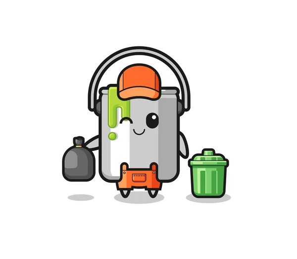Mascot Cute Paint Tin Garbage Collector Cute Design — Vetor de Stock