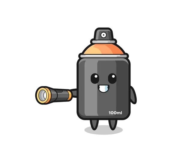 Spray Paint Mascot Holding Flashlight Cute Design — стоковый вектор