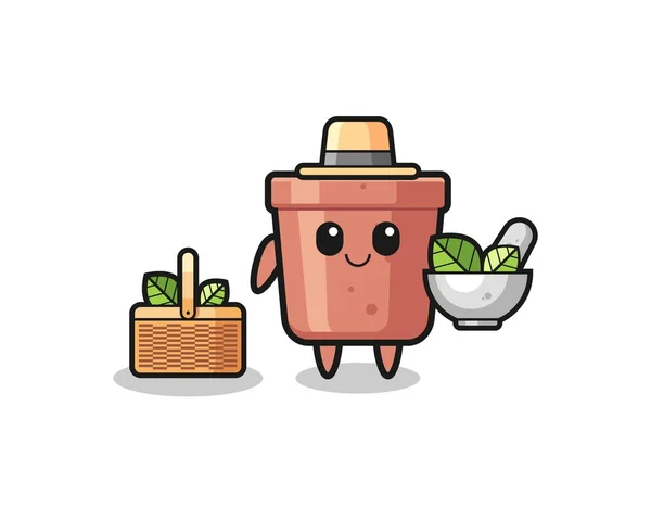 Flowerpot Herbalist Cute Cartoon Cute Design — Image vectorielle