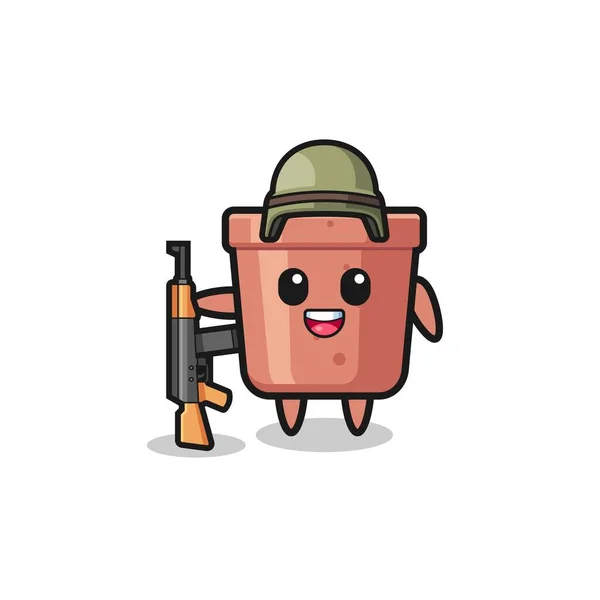 Cute Flowerpot Mascot Soldier Cute Design —  Vetores de Stock