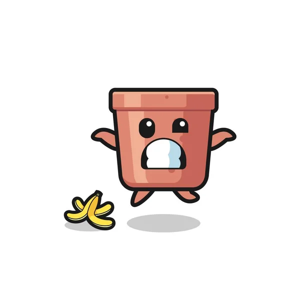 Flowerpot Cartoon Slip Banana Peel Cute Design — Archivo Imágenes Vectoriales