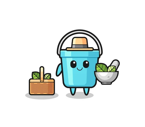 Plastic Bucket Herbalist Cute Cartoo — Stockvektor