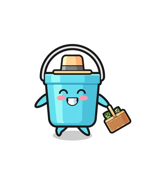 Plastic Bucket Herbalist Character Searching Herba — стоковый вектор