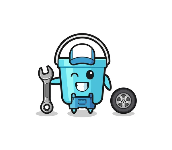 Plastic Bucket Character Mechanic Masco — 스톡 벡터